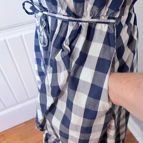 POPSUGAR GINGHAM DRESS SZ M RUFFLE HEM FAUX WRAP SKIRT BLUE WHITE - Picture 7 of 15